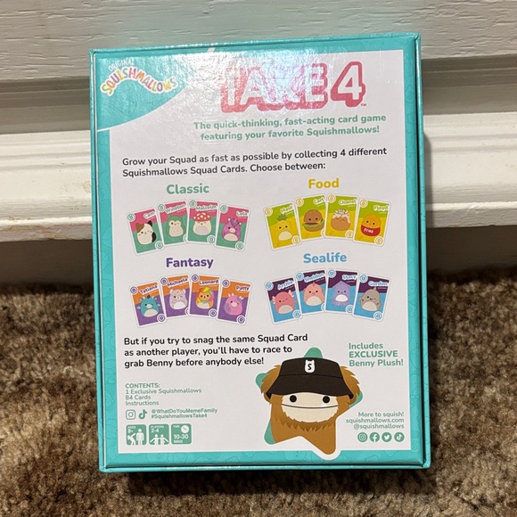 Squishmallows Take 4 Card Game with Brown Benny Plush - Picture 5 of 6